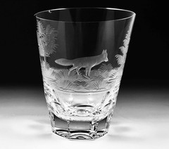 12 Josephinenhutte Sieglinde Whiskey Tumbler Glass Set Wildlife Engravings 1950s