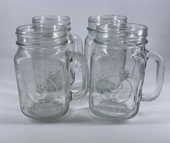 4 Libbey Country Fair Rooster Drinking Jars Handle Mason Glasses Clear Farm Core