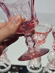 set (5) Wine Goblets Glasses 4-1/4″ Crystal Fostoria Jamestown Swirl Pink