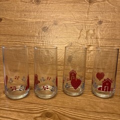 Set of 4 Vtg 90s Corelle Glass Tumblers – Hometown Floral Country Cottage 6″