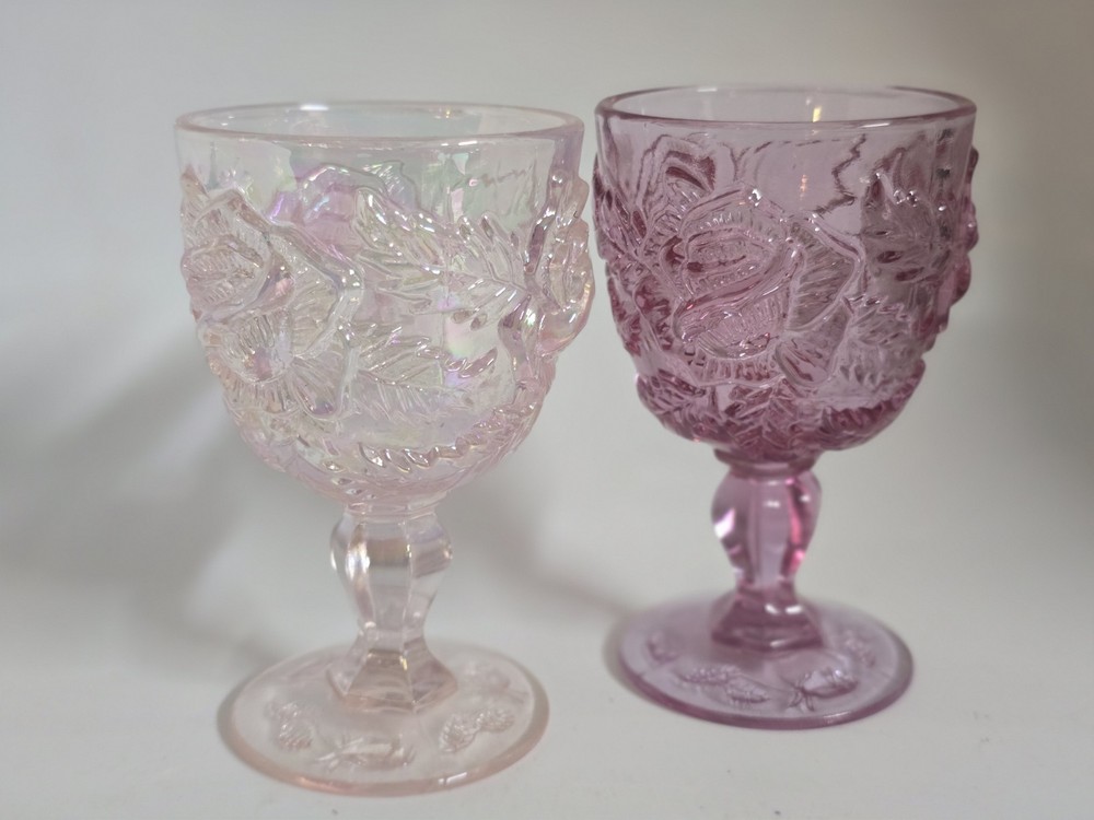Vintage Fenton Madonna Wild Rose Water Wine 5″ Goblets Set Of 2