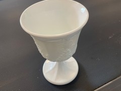 Indiana Colony Harvest White Milk Indiana Glass Goblet Grape Panel pedestal dish
