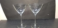2 VTG CRYSTAL POLKA DOTS ETCHED WINE MARTINI GLASSES 7 1/2″