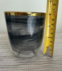 Godinger Alabaster Glass Double Old Fashioned Black/Gold Smoke Swirly Tumblers 2