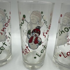 3 VTG Anchor Hocking Snowman “Let It Snow” Holiday Drinking Glasses 6 1/4″