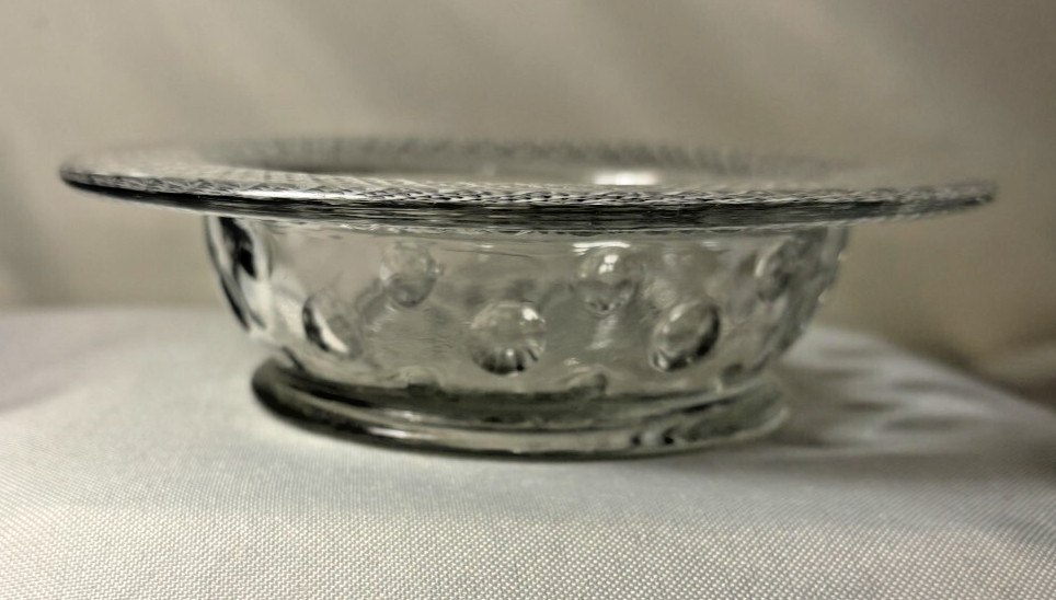5.5x 1.5″ Pressed glass with dots and large rim candy, trinket nut dish (D113)