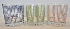 Vintage Set of 3 MCM Federal Glass Rainbow Ice Pastel Stripes Drinking Glasses