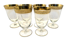 Set of 6 Tiffin Franciscan Rambler Rose 6″ Water Goblets Gold Encrusted Optic