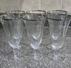 Set Of (6) Platinum Rim BarWare Vintage Glasses Goblet Revere Glastonbury Lotus