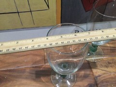 2 Libbey Metropolis Glass Goblets ice tea goblets green stem 7»X3»