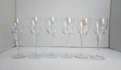 Set of 6 Vintage Iridescent Crystal Wine / Dessert Glasses – 6.75” Tall