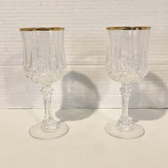 Wine Flutes Longchamp Crystal d’Arques, Gold Rimmed, 6.25″ High, Set of 2