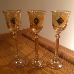 Franco Creazioni Amber Crystal Long Stem Cordial w/ Gold Tiles (Italy) ~ S3 MINT