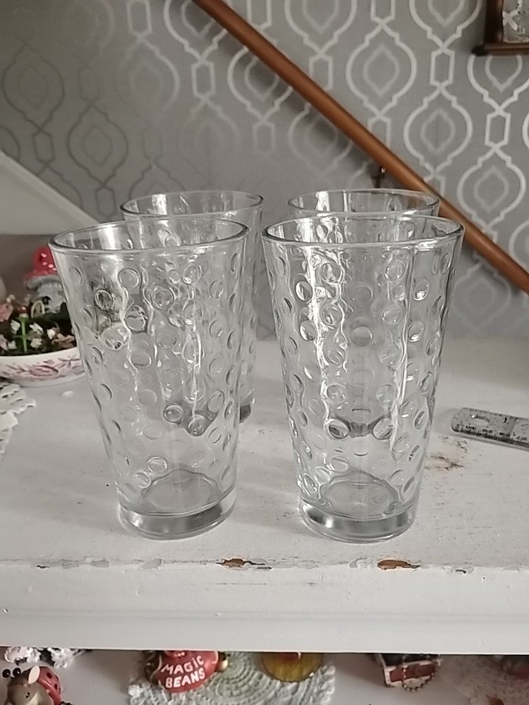 4 Vintage Libbey Drinking Water Glasses Tumblers Textured Dimples Clear 16 Oz