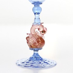 Vintage Salviati Venetian Murano Sapphire Blue Rose Swan Stem Blown Glass Goblet