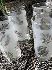MCM Libbey Silver Leaf Frosted Tumbler Drinking Glasses Vintage 1950s – Set of 4
