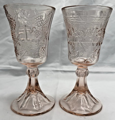 Set of 2 Indiana Glass Pink Tiara Last Supper Cross Chalice Wine Goblet