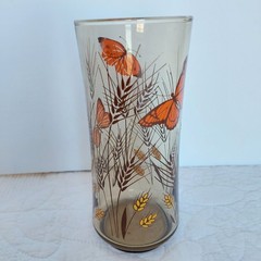 Mcm Libby Amber Wheat And Butterrlies Tumbler Water Glass Replacement VGUC
