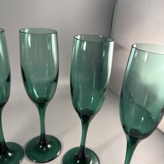 Set Of 6 Vintage 1980’s Libbey Juniper Green Champagne Wine Stemware Glasses