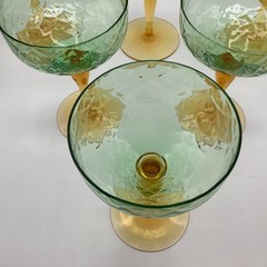 Rare Set of 6 Pukeberg Royal Fan/Turkey Tracks Green/Amber Sherbert Stems