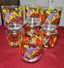 7 VINTAGE RETRO Libbey 3-1/4″ *HARVEST* Mixed Fruits 9 oz *ON THE ROCKS* GLASSES