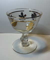 MCM Libbey Autumn Foliage Sherbet Glasses Frosted Gold Leaf