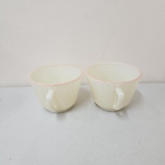 4 Sets Petalware Pastel Bands Cremax Glass Cups & Saucers Macbeth Evans 1930s