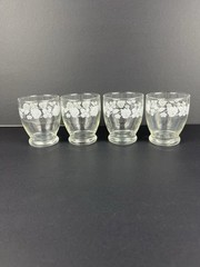 Vintage Cordial Glasses Pyrex Gooseberry White Etched Set of 4 2.75″