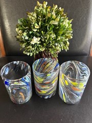 Murano 12oz Glasses Swirl Multi Color Motif Made in Italy Set of 3