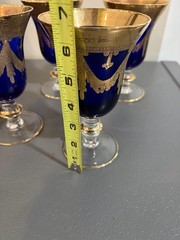VTG Horchow Italian Cobalt Blue Crystal 4 Wine Water Goblets 6.25″ 24K Gold Trim