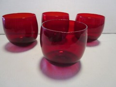 Vintage Bar Ruby Red Roly Poly Glass Double Old-Fashioned Set 4 1960’s 13 Oz.