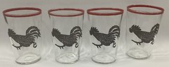 VTG Rooster Juice Glasses 3 Oz Set Of 4 Barware MCM Or Farmhouse Grannycore