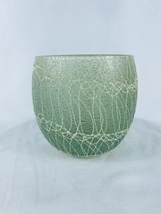 Vintage Teal Green Spaghetti String Drink Glass 1970s MCM Rocks Glass