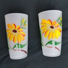Handpainted Satin Glass/Frosted Glass Tumblers Set of 2 Black Eyed Susan COUNTRY