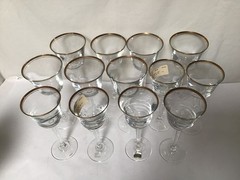 Vintage Set of 13 Mikasa Gilded Edge Crystal Goblet Wine Glass Clear Barware