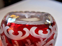 Rare Antique Bohemian Ruby Glass Beaker – Stag & Heron, Heavy Crystal, c.1890