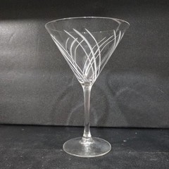 Etched Swirl Martini Glass, Clear Pressed Cocktail Stemware, Mid Century Barware
