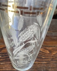 Large 6.5” Vintage Clear Glass Cup Vase – White Wheat W/ Greek Gold Around Top