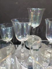 (10) Wine Water Glasses 6-1/2″ goblets Iridescent rainbow mother of pearl optic