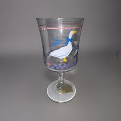 Vintage Libbey Country Geese Goblet: Pink Heart Farmhouse Glass