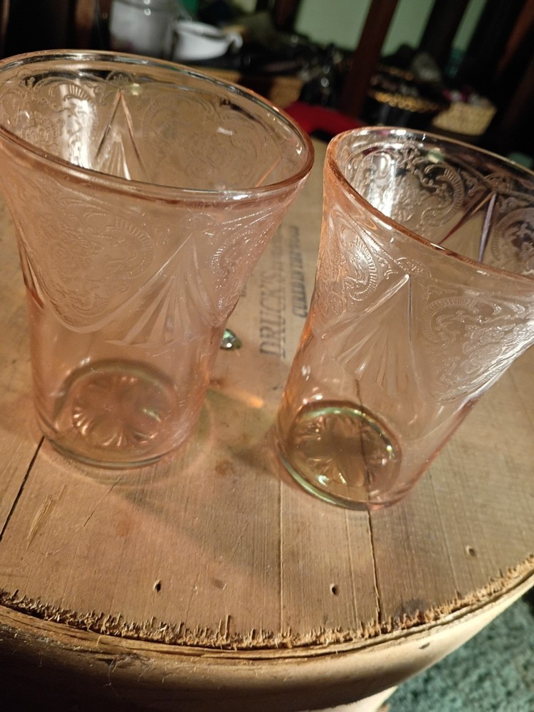 VTG Royal Lace Pink Flat Tumbler 4 1/8″ Hazel Atlas Glass 1934-1941 Set of 3