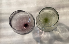 Pier 1 – 8 5/8” Lg Wine Glasses. 1 Purple Crackle and 1 Green Crackle!