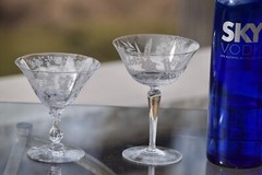 MARTINI TIME! 4 Mis-Matched Vintage Etched Cocktail ~ Martini Glasses