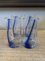Vtg Libbey Blue Ribbon Impressions-On the Rocks Drinking Glasses 16oz Set Of 4