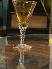 Vtg MCM Amber Glass Venetian 24k Gold Cordial Glasses In Original Box