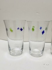 4 GLOBAL AMICI HARLEQUIN II HIGH BALL ART GLASS APPLIED GLASS TUMBLERS 6 1/8″