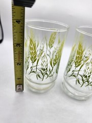Set Of 2 Vintage Juice Glasses With Green Leaf Design
