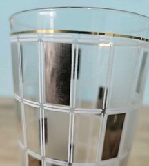 4 Culver Silver Mirrored Plaid Mosaic High Ball Glasses MidCentury6.25T In Box