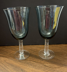 Green Gorham Crystal Goblets Clear Crackle Stem Blown Glass Set of 2 Iced Tea