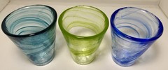 Kosta Boda Ulrica Hydman Vallien Swirl Glass Tumblers Lot Of 3-Blue Teal Green